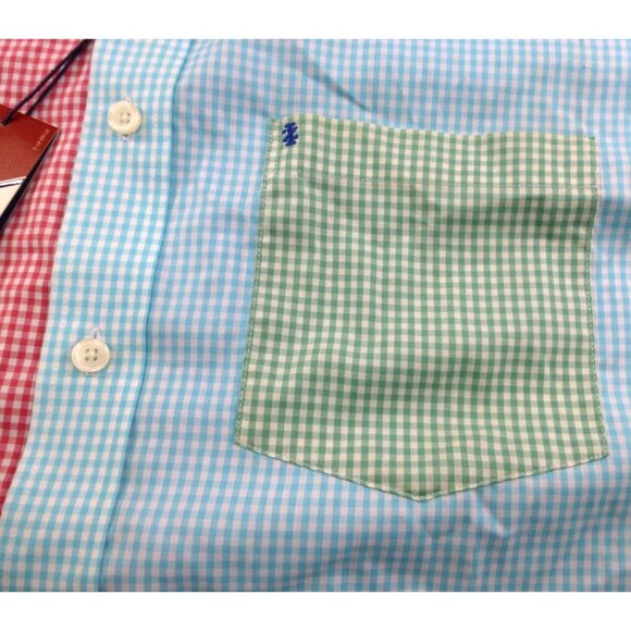 NWT Izod Colorblock Gingham Button Down Shirt Preppy Casual Summer Mens 4XL - Picture 5 of 15